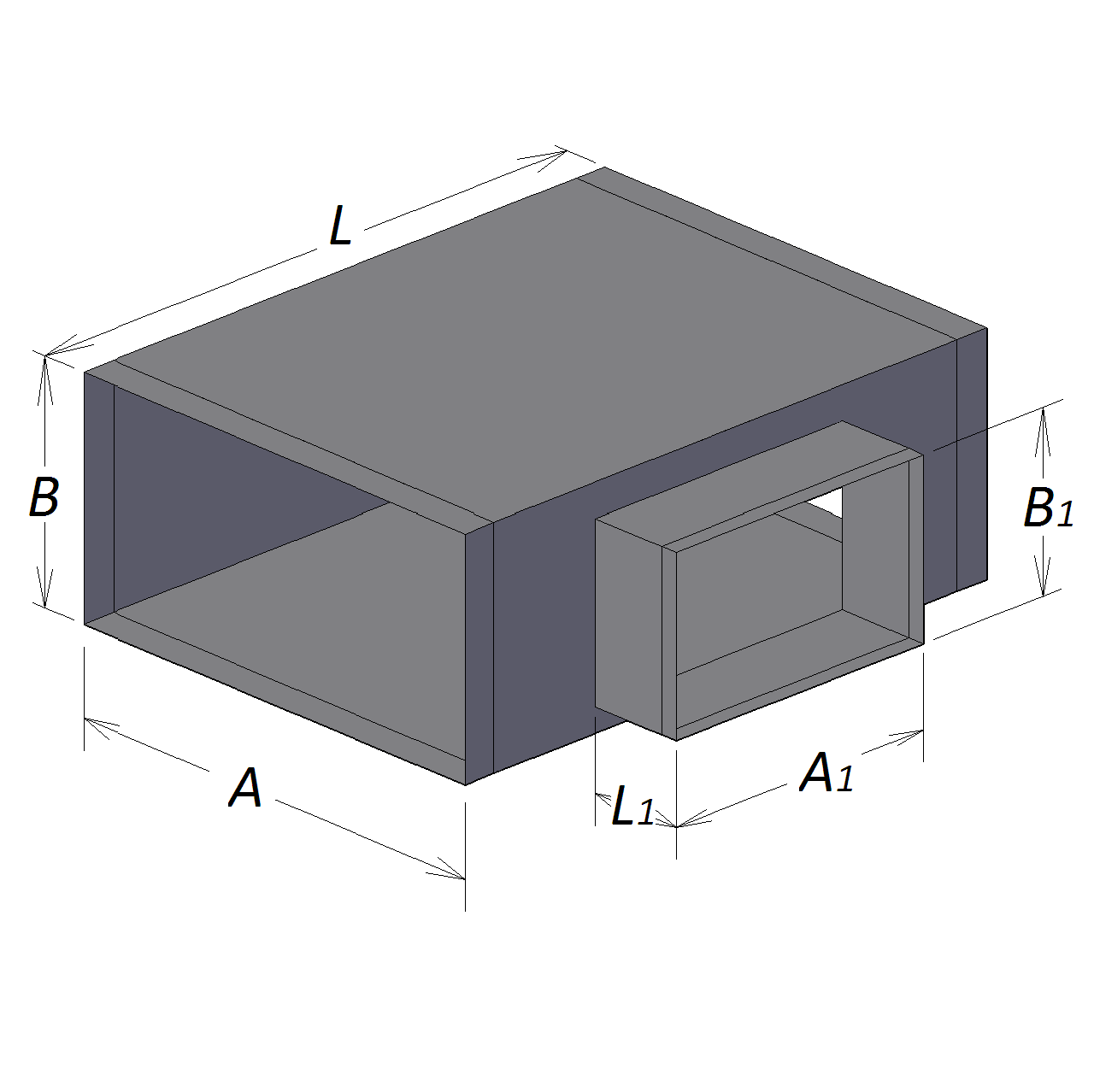Площадь тройника прямоугольного сечения на прямоугольное