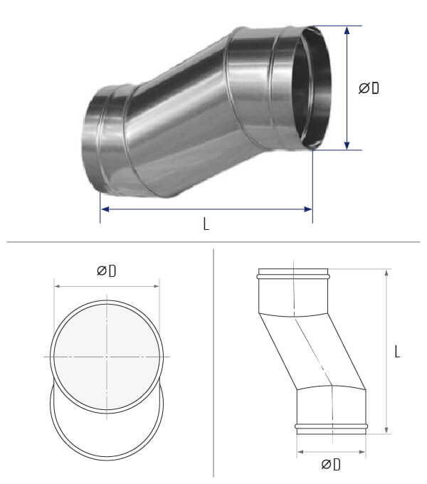 картинка Утка круглая d 200 смещение 100 длина 350  [нп] (оцинкованная сталь 0,5 мм)