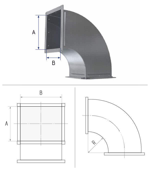 картинка Отвод прямоугольный 250х400 угол 30° фланец [20] - оцинкованная сталь 0,7 мм