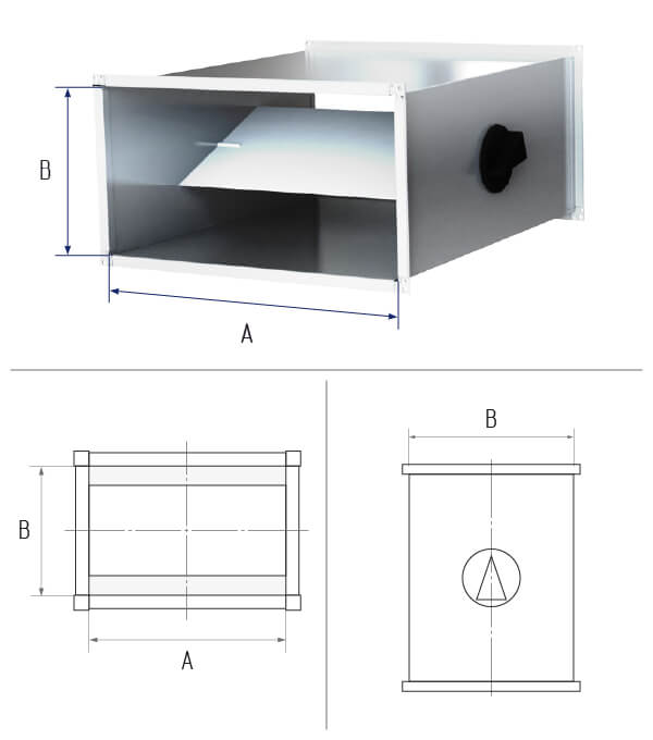 картинка Дроссель-клапан прямоугольный 150x100 фланец [20] - оцинкованная сталь 0,5 мм