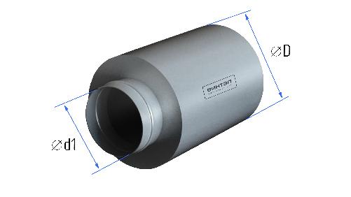 картинка Шумоглушитель круглый d 280 длина 900 шумопоглащающий материал SoundTek оцинкованная сталь 0,7 мм
