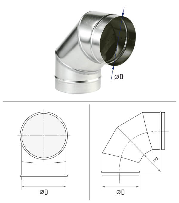 картинка Отвод круглый d 441-90° R-150 [нп] (оцинкованная сталь 1 мм)