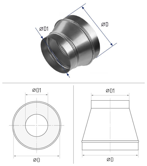 картинка Переход круглый d 500/630 -300 тип-1 [нп] (оцинкованная сталь 0,7 мм)