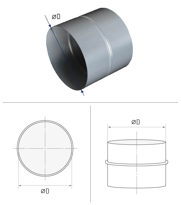 картинка Ниппель d 200 длина 82  (оцинкованная сталь 0,5 мм)