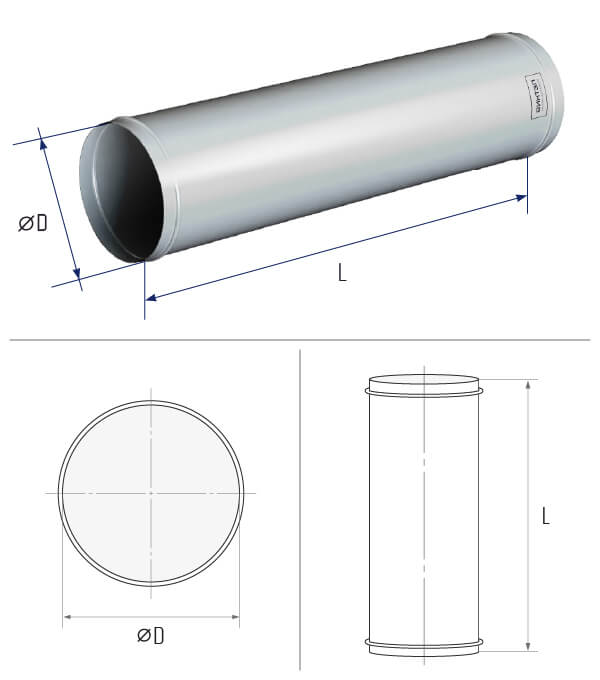 картинка Прямошовный воздуховод d 100 длина 1250 [нп] (оцинкованная сталь 0,8 мм)