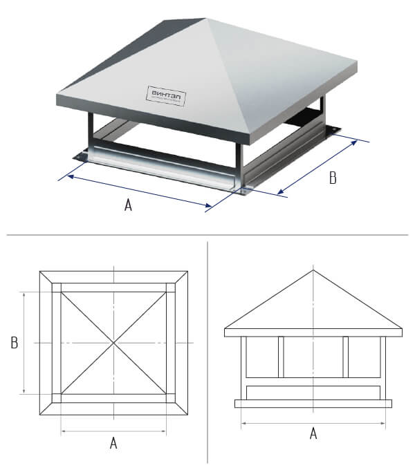 картинка Зонт крышный прямоугольный 400х200 фланец [25] - черная сталь 1,5 мм