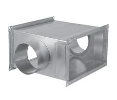 Крестовина прямоуг. с круг. врезками 400х400/d1-200/d2- 200/ 450 -100 [20] (оцинкованная сталь 0,7 мм)