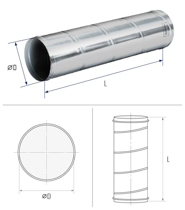 картинка Спиральный воздуховод d 400 длина 500 оцинкованная сталь 0,7 мм