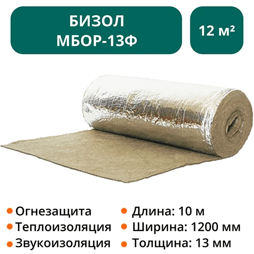 Теплоогнезащитное покрытие Бизол МБОР-13Ф 10000х1200х13мм -12 м2 