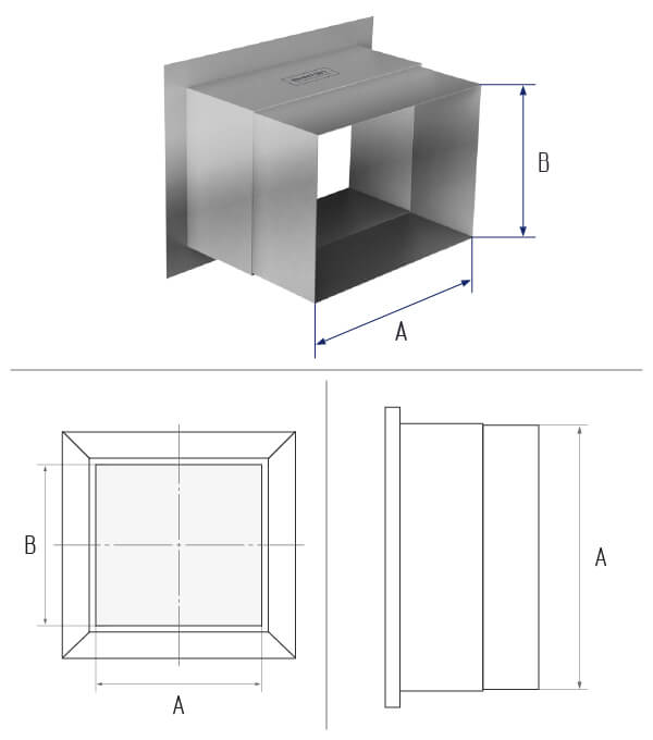 картинка Врезка с отбортовкой прямоугольная 110х55 длина 50 фланец [без.фл] - оцинкованная сталь 0,5 мм