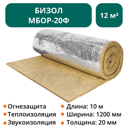 Теплоогнезащитное покрытие Бизол МБОР-20Ф 10000х1200х20 мм -12 м2