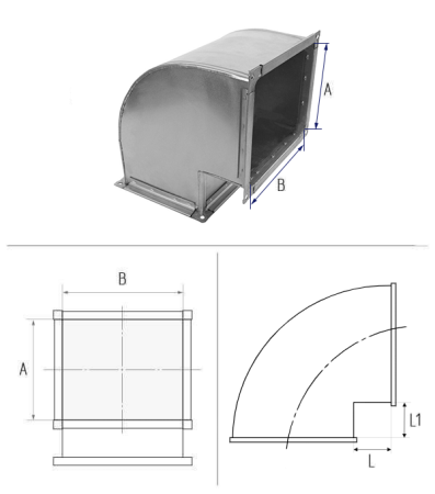 Отвод прямоугольный 300х500-90° шейка 50х50 Оц.С/0,8/ [20]