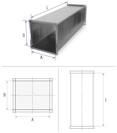 Воздуховод прямоугольный 400х200 L-1250 фланец [20] (оцинкованная сталь 0,8 мм)