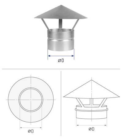 Зонт крышный круглый d 170  (оцинкованная сталь 0,5 мм)